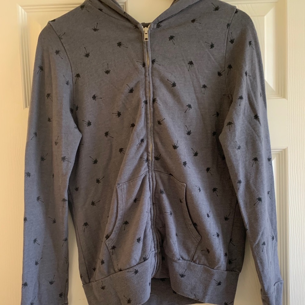 Monrow Palm Tree Printed Zip Up Hoodie